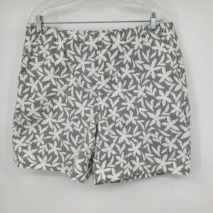 Lands' End Women's Cotton Blend Mid Rise Black and White Floral Print Boho Short